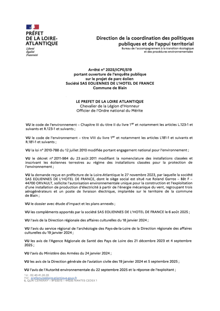 Arrêté d'enquête publique, page1