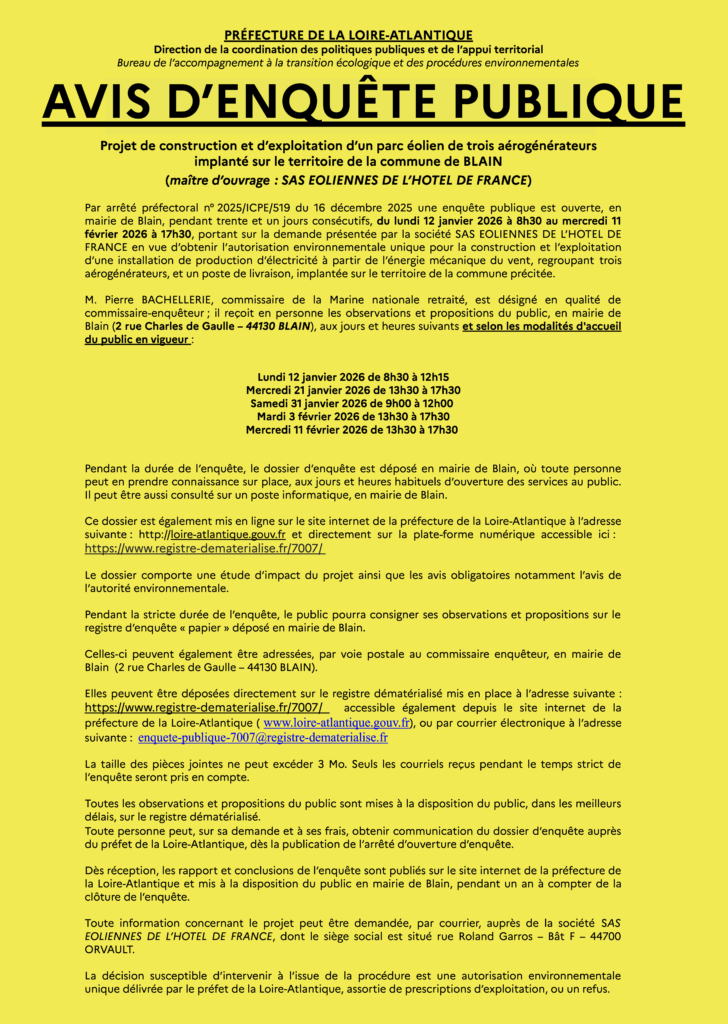 Avis d'enquête publique